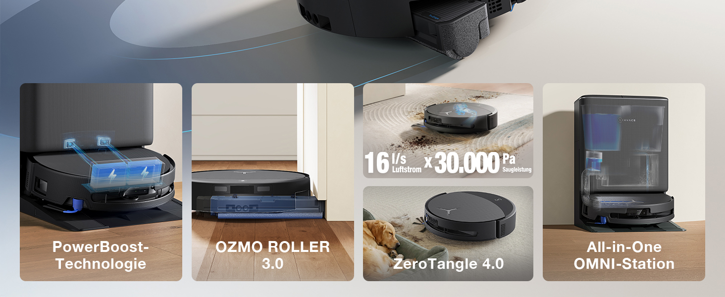 Робот-пилосос з функцією вологого прибирання ECOVACS T90 PRO Omni, 30 000 Па, PowerBoost, чорний