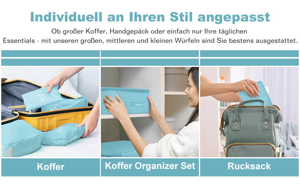 Органайзери для валізи OBSGUMU, набір 9 шт. - Кубики для пакування, косметичка, аксесуари для подорожей (блакитний)