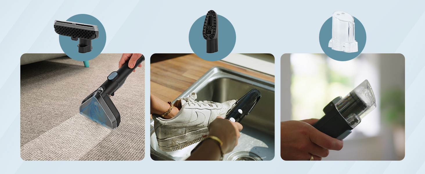 Olvy Teppichreiniger 2.0 - Потужний очищувач килимів з 17000 Па, шлангом 1.6м, кабелем 4м, функцією самоочищення та 500мл миючого засобу - для килимів, диванів, матраців та авто