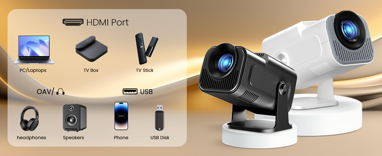 Портативний проєктор Mini Beamer 4K FHD (1920x1080) з Wi-Fi, Bluetooth та Android/iOS підтримкою для домашнього кінотеатру, білий