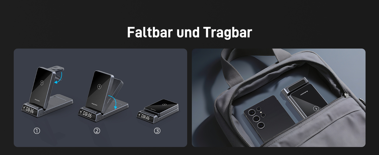 Бездротова зарядка для Samsung з годинником: станція для Galaxy S25 Ultra/S24/Z Fold 6/Flip 7/Bud, Watch, Galaxy Watch 8/7/6/5Pro, 3 в 1, сірий