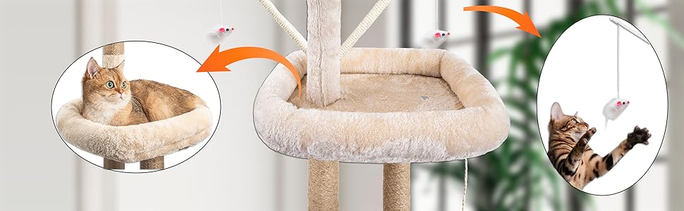 Клітка-кіт для котів Kratzbaum 145 см: Кліматичний комплекс з сизалевих стовпів, печери, платформ та лежанки для кошенят (Бежевий)