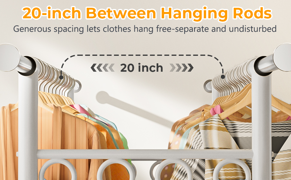 Вішалка для одягу Bomclap, міцна, на колесах, розсувна, з 3 перекладинами, 8 гачків та полицею, до 160 кг, біла