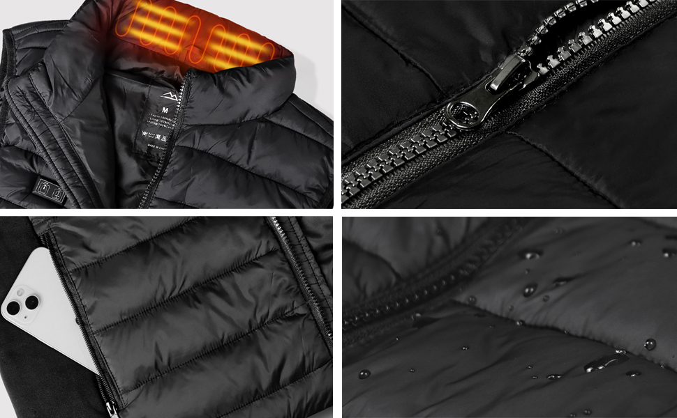 Лоовоко Гріюча жилетка для чоловіків з Powerbank 10000mAh, Легка терможилетка з 3 рівнями температури та 4 зонами нагріву, Пральна, для роботи на відкритому повітрі, мотоцикл, прогулянки та вигул собак (Чорний, XXL)