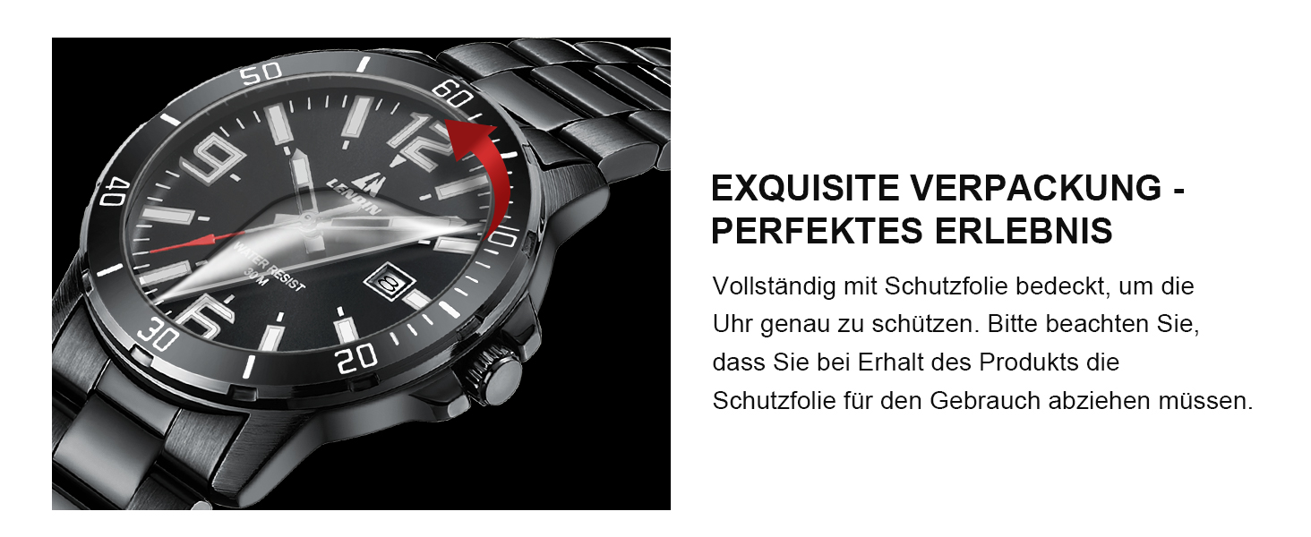 Годинник чоловічий LN LENQIN з нержавіючої сталі, водонепроникний, з датою, кварцовий, аналоговий, чорний, бізнес-стиль