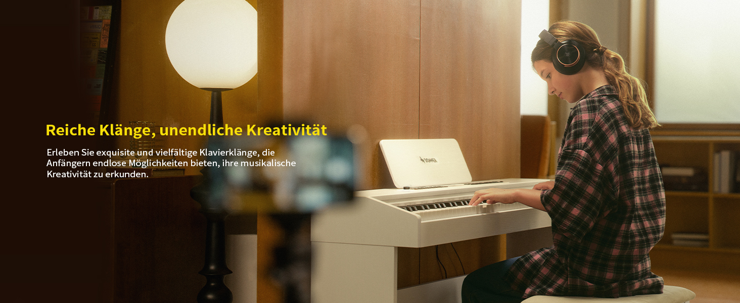 Цифрове піаніно Donner DDP-95 для початківців з 88 важними клавішами, бездротове підключення, LCD дисплей, 610 тембрів, 600 ритмів, 3 навчальні режими, біле