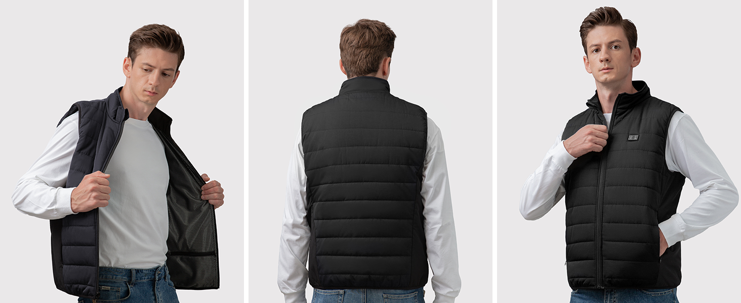 Обогріваючий жилет з підігрівом для жінок та чоловіків, жилетка з акумулятором 7.4V/5.0V, 3 режими температури, 6 зон нагріву, зимовий жилет-куртка, чорний, 25000mAh