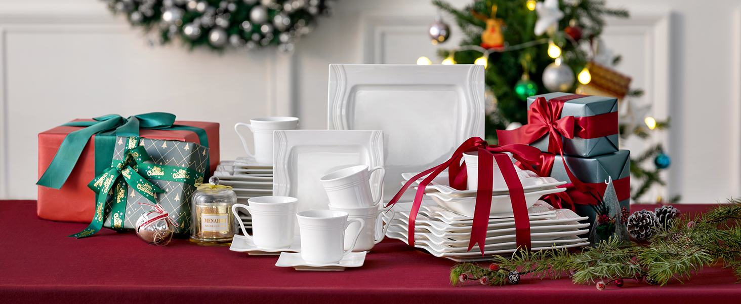 MALACASA 30-Piece Porcelain Dinnerware Set - Classic White Dinner Set with Coffee Cups, Saucers, Dessert Plates, Soup Bowls & Dinner Plates