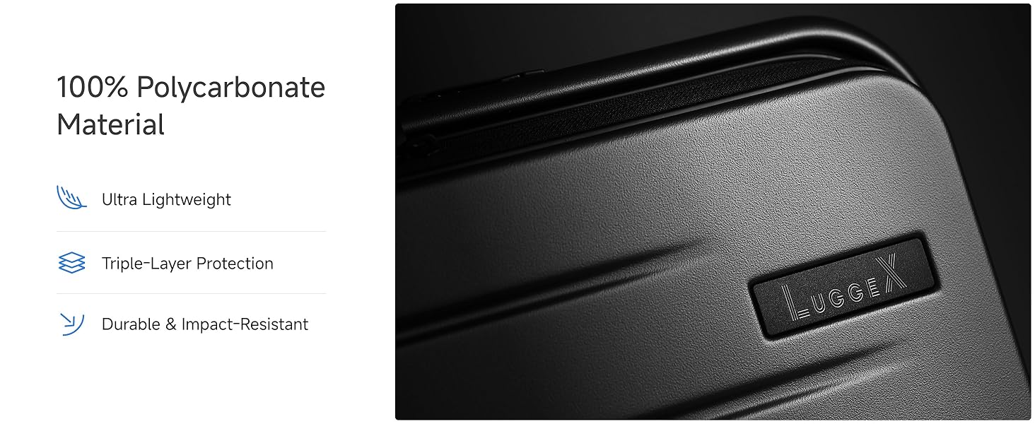 Чемодан-валіза LUGGEX на ручках з відділенням для ноутбука – розширюваний жорсткий валіза з полікарбонату з TSA-замком (Чорний, 56×38×24 см)