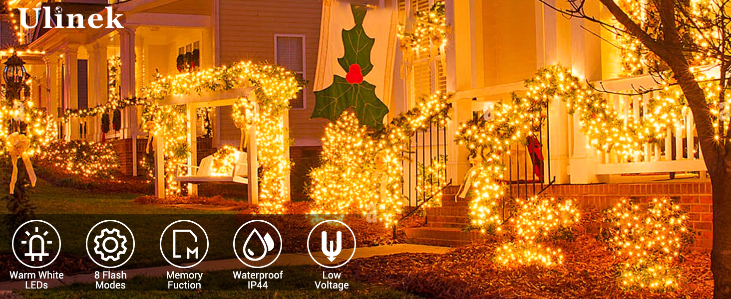 Гірлянда світлодіодна зовнішня 100 метрів, 1000 LED, теплий білий колір, для декору на Різдво, водонепроникна IP44, 8 режимів, для дому, вечірки, ялинки, балкону, тераси