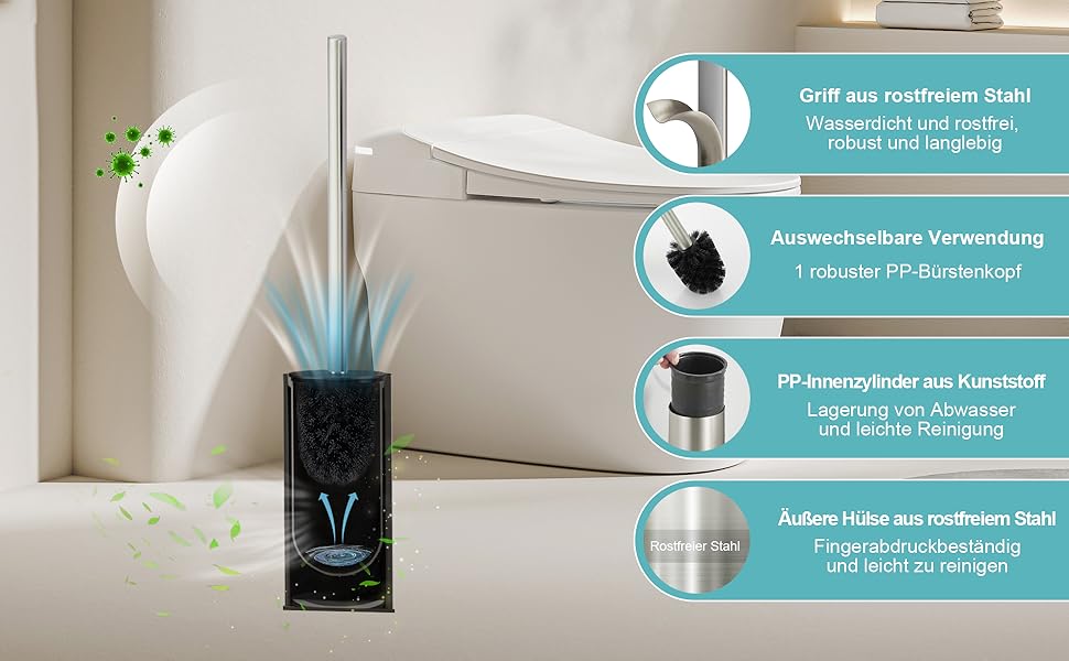 Тримач для унітазної щітки BGL, нержавіюча сталь, кольоровий, круглий, окремо розташований, для ванної кімнати (нікель)