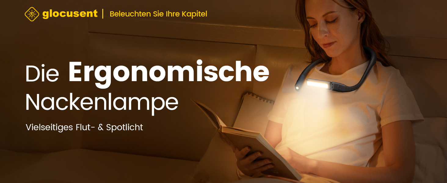 Настільна лампа Glocusent для читання в ліжку, 5 кольорів, регульована яскравість, акумулятор 100 годин, для читання, рукоділля, ремонту