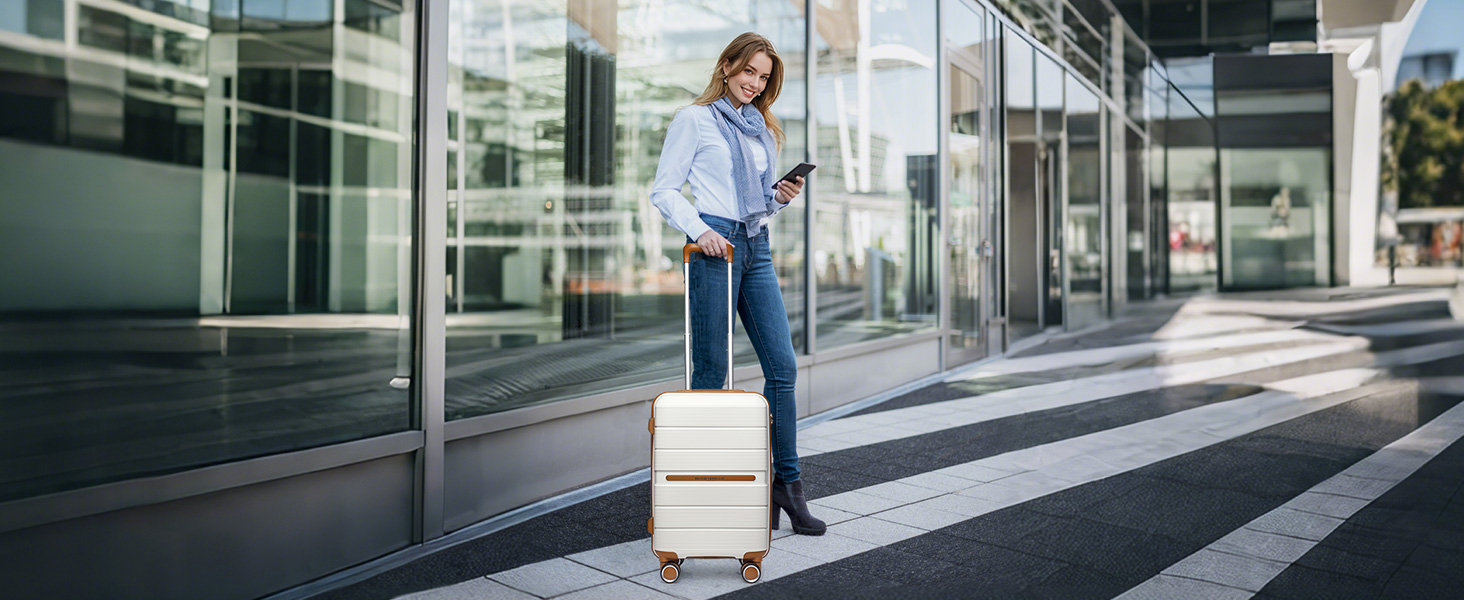 Чемодан British Traveller Mittelgroß: міцний валіза на 8 коліщатках з TSA-замком, 66 x 43.3 x 28.5 см, бежевий