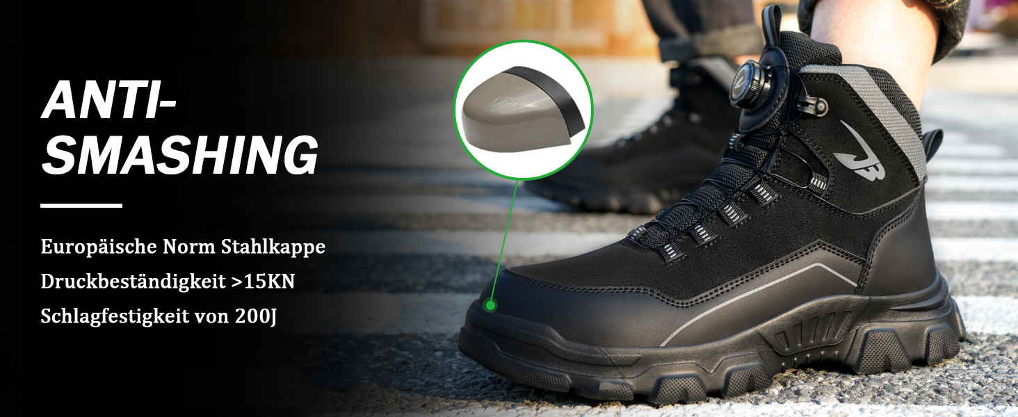 Черевики безпеки чоловічі та жіночі. Водонепроникні робочі черевики. Легкі, неслизькі, з поворотним затвором, зі сталевим підноском (38 EU, C26, чорний)