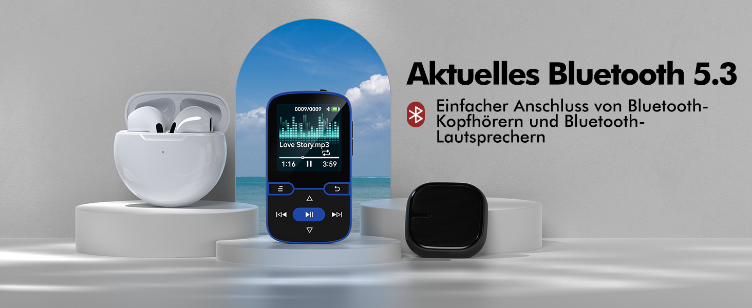 MP3 плеєр Bluetooth 5.3 з кліпсою, HiFi плеєр для спорту та дітей, 64GB, FM-радіо, диктофон, крокомір, екран 1.5