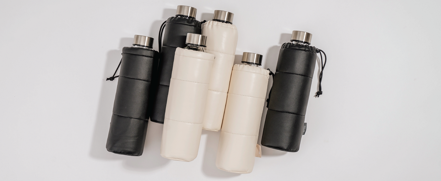 Велика пляшка для води EQUA 750 мл з боросилікатного скла, BPA-free, з чохлом із екошкіри, не протікає