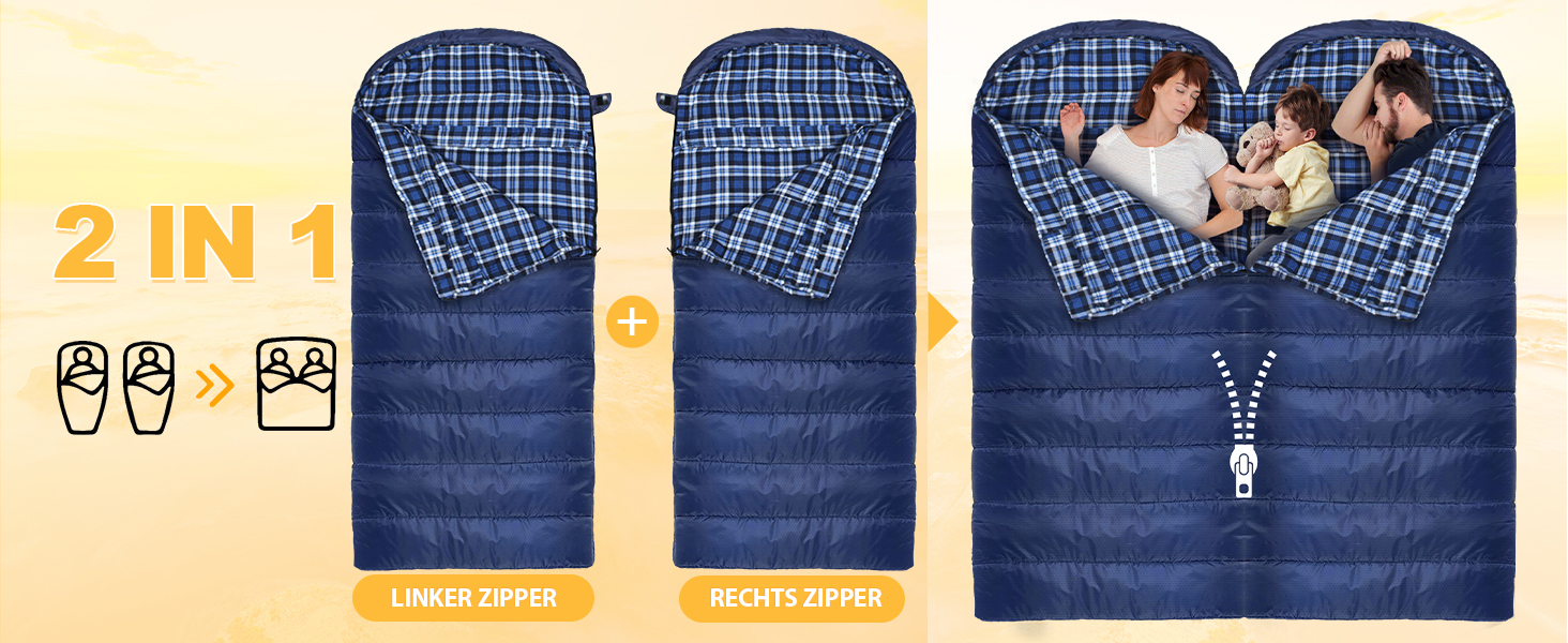 Сплячий мішок XXL для дорослих, 3-4 сезони, фланель, для кемпінгу та зимових пригод, 230x90 см, блакитний