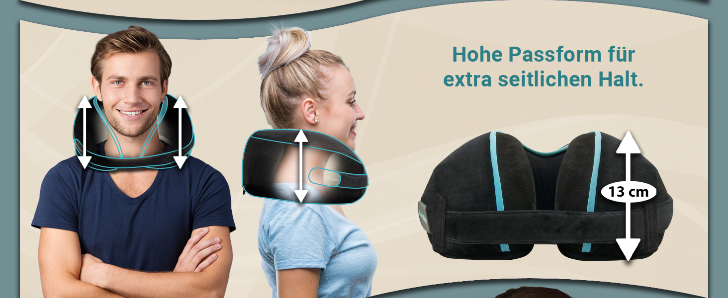 Подушка для шиї FLOWZOOM Dream Pro з додатковою бічною підтримкою та регульованим кріпленням на липучці - подушка для подорожей в літак з піною з пам'яті - з чохлом та подарунковою упаковкою - Чорний 1.2. Dream - Чорний