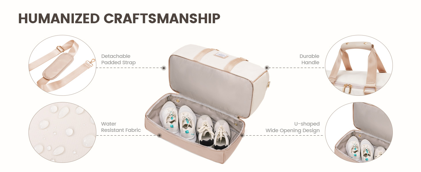 Сумка-мішок LOVEVOOK для подорожей, 37L, жіноча, для ручної поклажі, weekender, з органайзером для косметики, відділенням для взуття та вологонепроникним кишеням, водонепроникна спортивна сумка, пляжна сумка, для відпочинку, авіаперельотів, кемпінгу, M, Khaki-beige