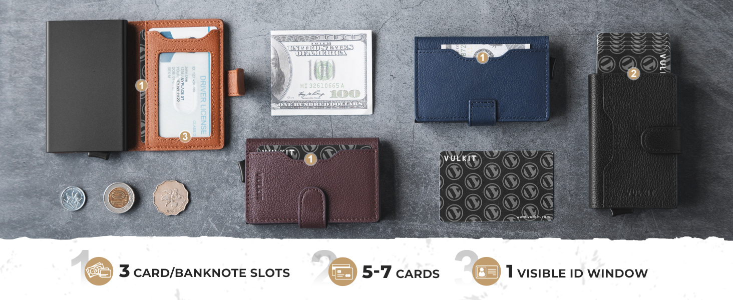 Чоловіче картхолдер VULKIT з RFID захистом, шкіряний, на 3 картки та віконце для ID, з магнітною застібкою, червоний (шкіра Litchi)