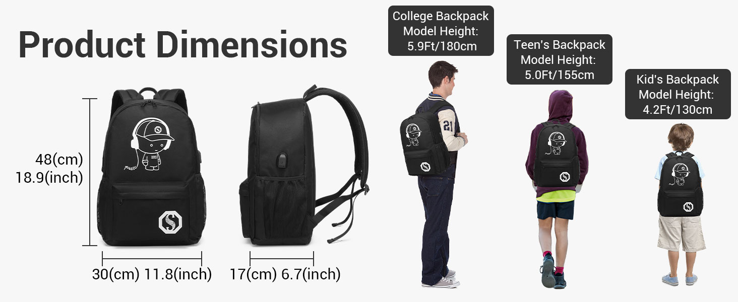 Шкільний рюкзак KONO для підлітків, чорний, світловідбиваючий, легкий, водонепроникний (30x17x48 см)