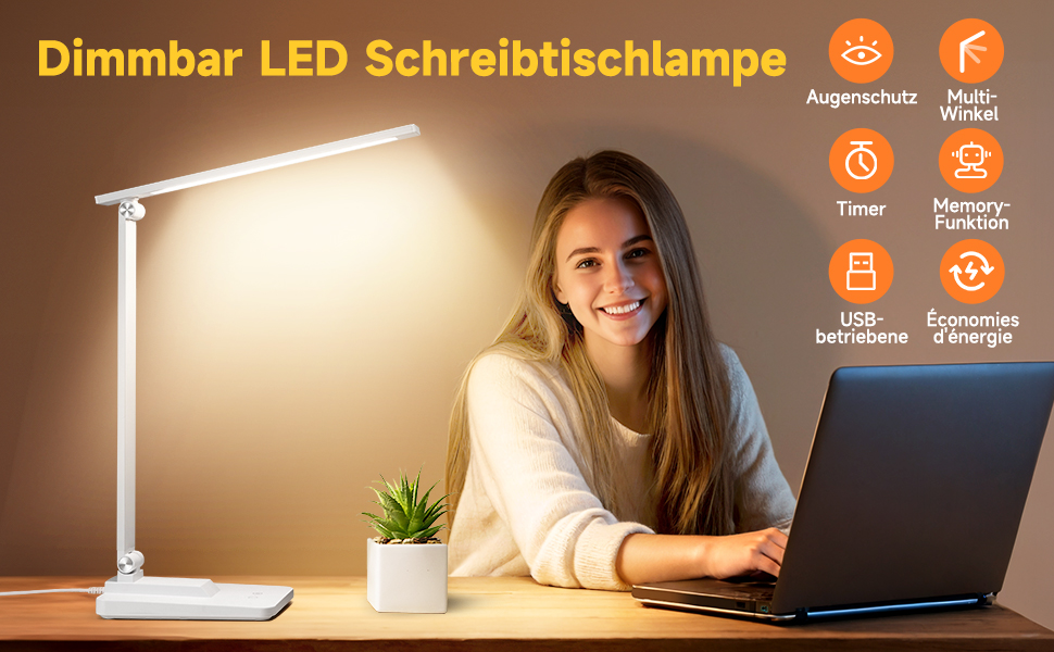 LED настільна лампа для письмового столу з 15 режимами денного світла, 1000LM, регульована яскравість, для дому та офісу