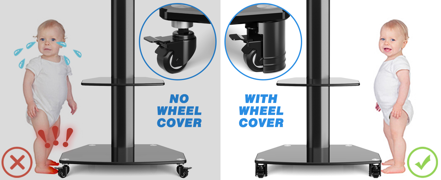 Rolling TV Stand with Wheels - Adjustable Height & Swivel for 27-70 inch Flat & Curved TVs (VESA 400x400, 50kg)