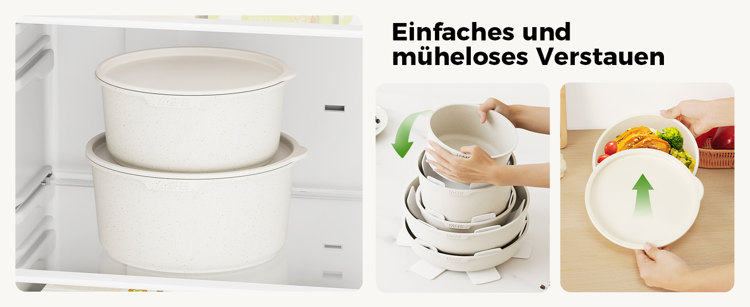 Набір посуду YASHE 20 предметів з антипригарним покриттям, знімні ручки, для індукційних плит, до 230°C, для мийки, можна складати, ідеальний для сімей (Білий)