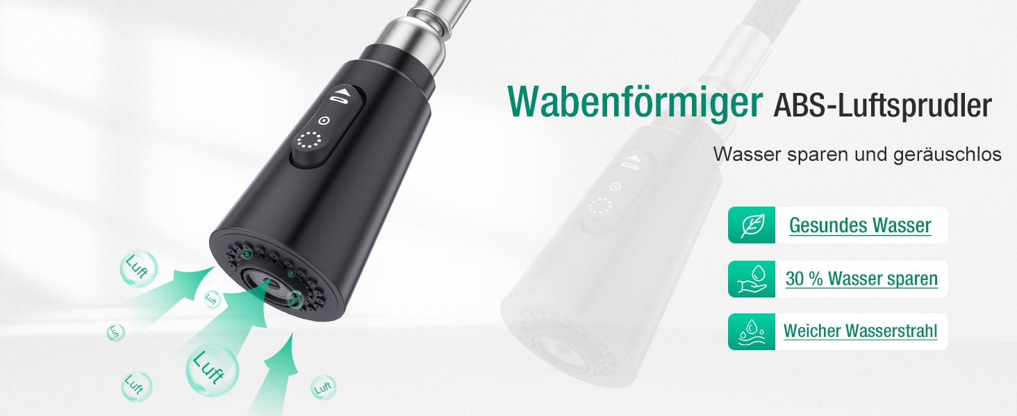 Кран кухонний CREA Wasserfall висувний з дозатором мила, нержавіюча сталь, 360° оберт, 4 режими, матовий чорний