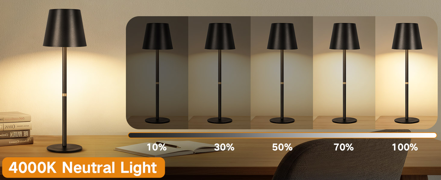 OUTON LED Настільна лампа 2 шт. Бездротова з зарядкою, сенсорне керування, 3 режими, IP54, 30 годин роботи, для дому та відпочинку, чорна