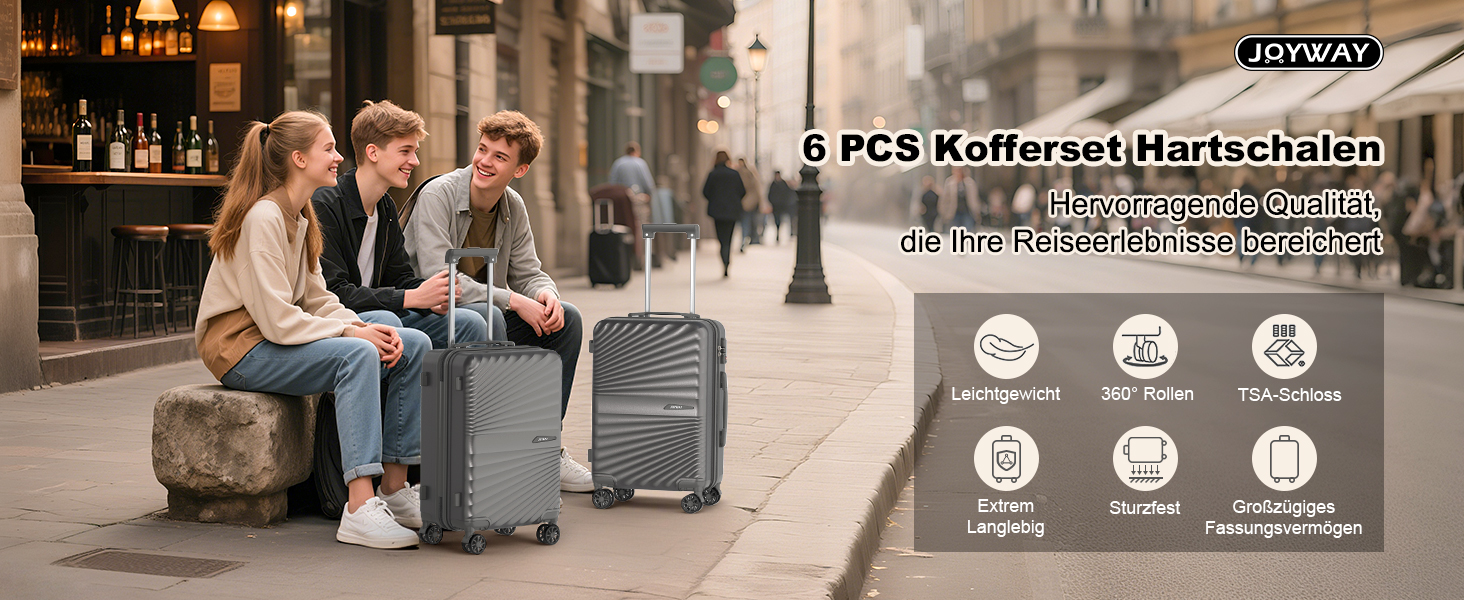 Набір валіз Joyway 6 шт. з TSA-замком, 4 колеса та мультисумка, зелений (сірий)