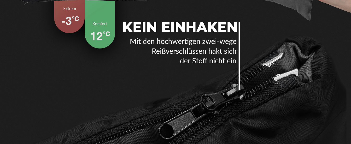 Montaray® Hooded Sleeping Bag -3°C - Outdoor Winter & Summer Sleeping Bag for Men & Women - 3-4 Season, 75x220cm, Hut Sleeping Bag, Black, 280GSM