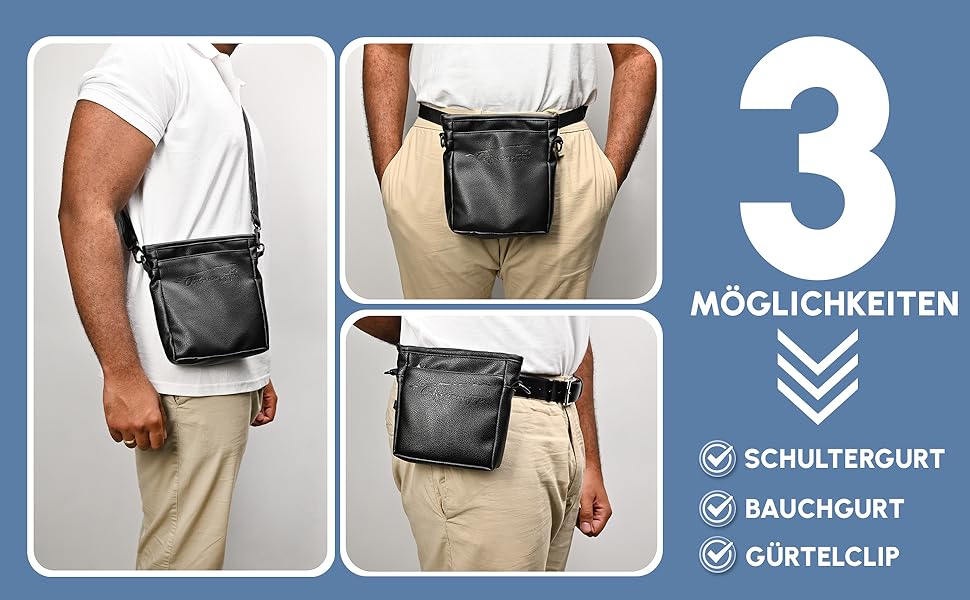 Футляр для ласощів для собак 'Frieda' з високоякісної штучної шкіри, чорний, розмір M. Зручна застібка EasyOpen на магніті, гаманчик для ласощів, сумка для прогулянок з собакою.