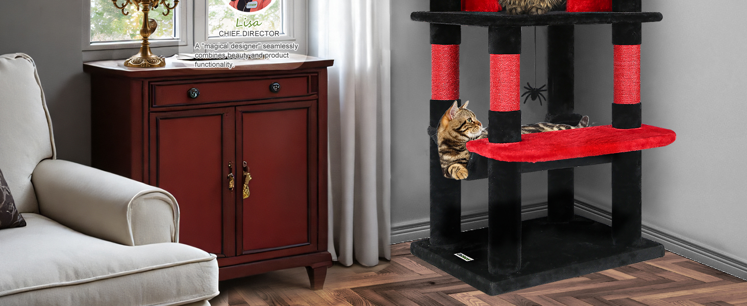 Кігтеточка Globlazer велика кутова, 167 см з будиночком для котів, платформою, гамаком, кошиком. Підходить для 3-4 котів.