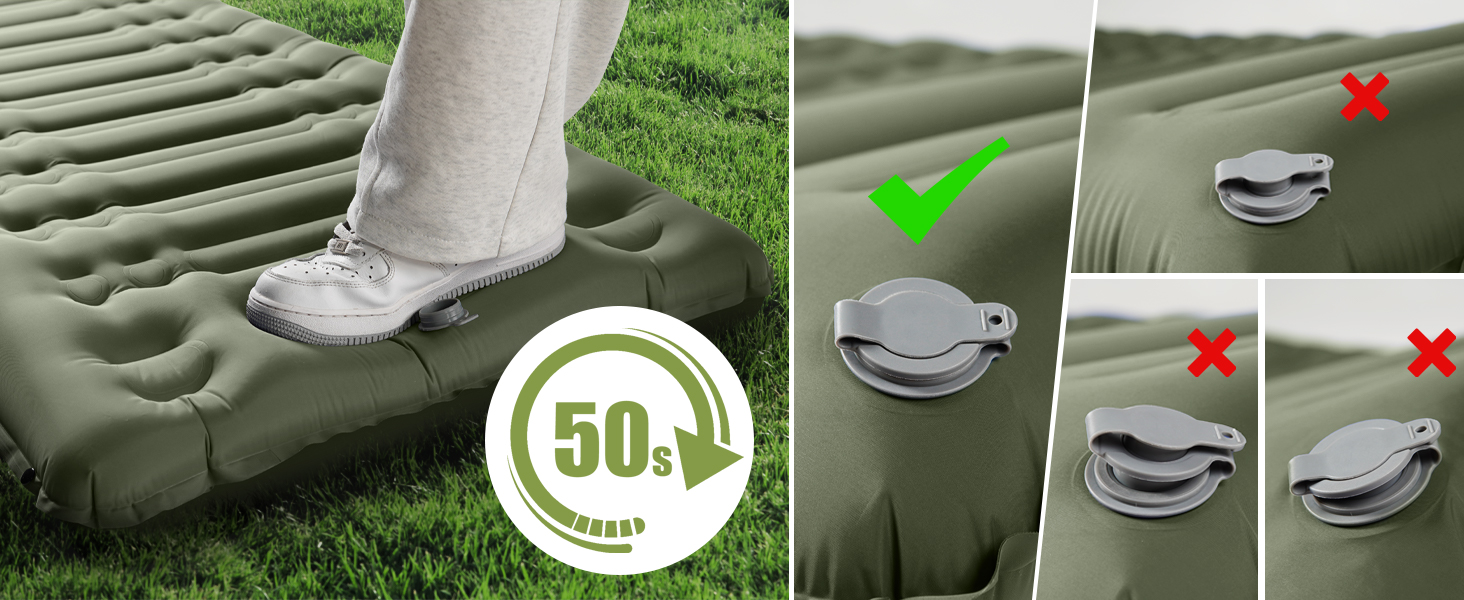 Arlierss Self-Inflating Camping Sleeping Pad with Foot Pump & Pillow - 12cm Thick, Ripstop, Portable, Outdoor, Hiking, Travel, Beach - Army Green
