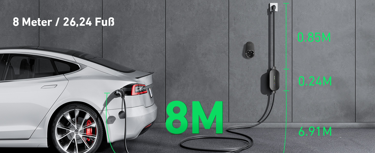 Кабель для зарядки електромобіля Evjuicion Typ 2 Schuko, 3,68kW, 6м, 16A, з індикатором, IP67, для ID.3/4, X1, 5ER, Model Y/3 та інших електромобілів