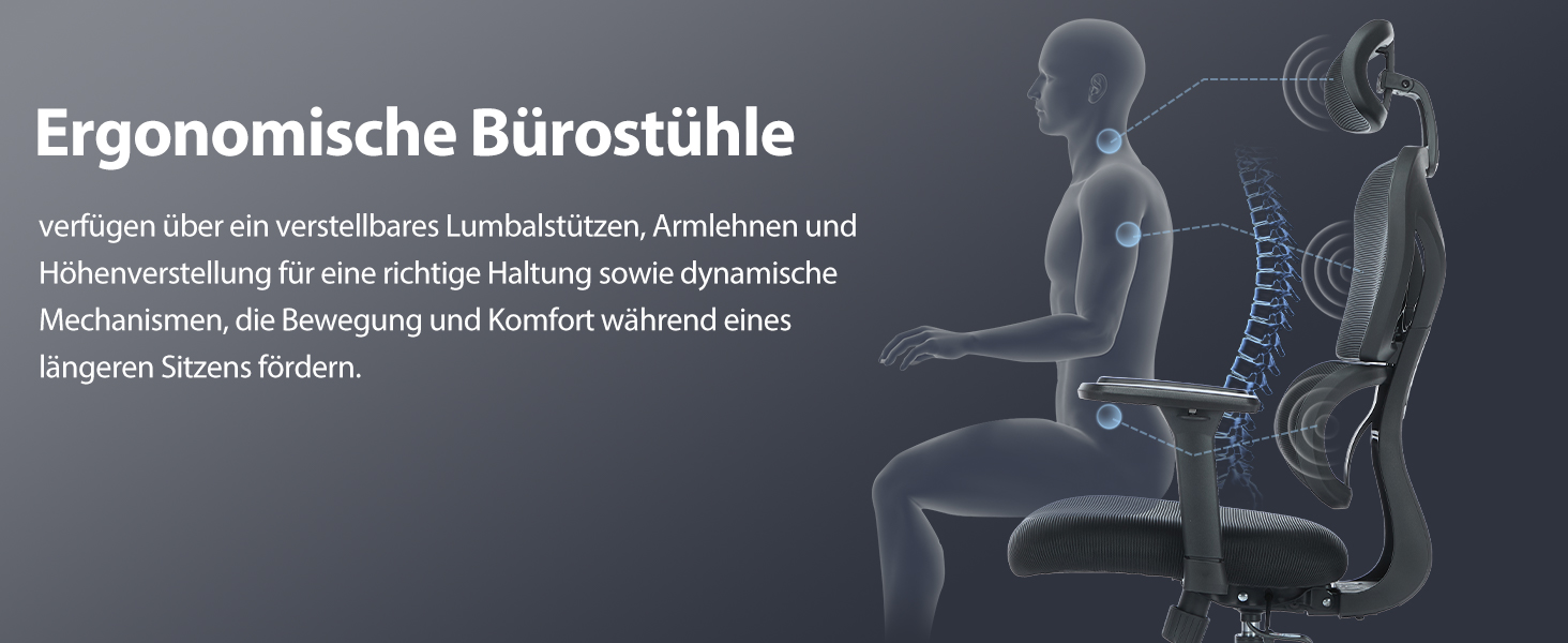 Коламі - Ергономічне крісло для офісу та дому, чорне, з регульованою підголівником та підлокітниками