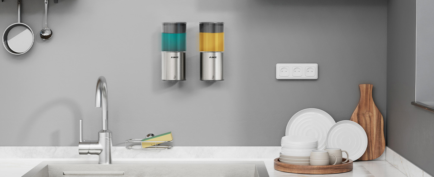 Автоматичний дозатор мила AIKE для рідкої мила, настінний, для кухні та ванної кімнати, IPX7, вологостійкий, 400 мл, з нержавіючою сталлю, шліфована