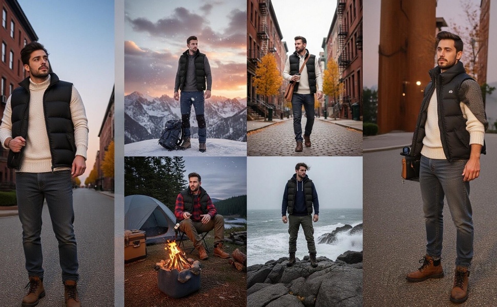 Чоловіча степна жилетка - легка зимова модель для активного відпочинку. Жилетка без рукавів з коміром-стійкою, ідеальна для бігу, гольфу, походів та їзди верхи. Колір: чорний, розмір: XL