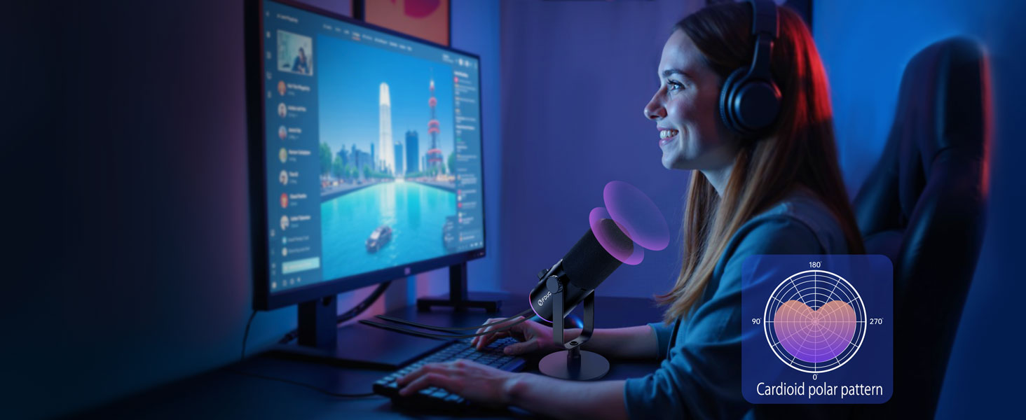 USB/XLR мікрофон для геймінгу та запису FDUCE з RGB-підсвічуванням, регулятором посилення та кріпленням на підставці (D30)