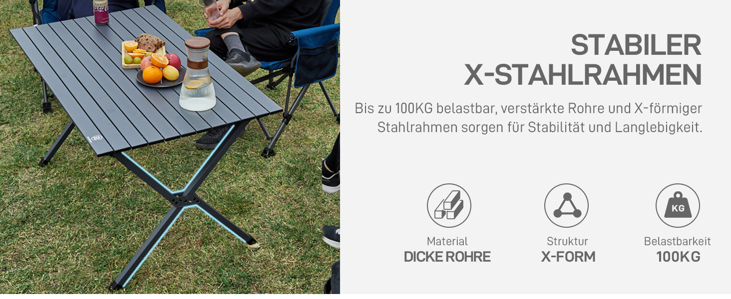 Розкладний туристичний стіл EVER ADVANCED 120x70 см, алюміній, 100 кг, сірий