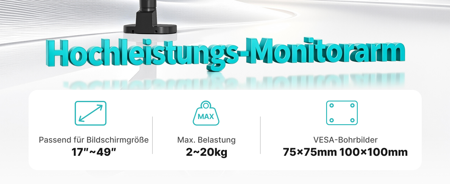 Кронштейн для монітора PEGZONE 17–49 дюймів до 20 кг, газліфт, чорний