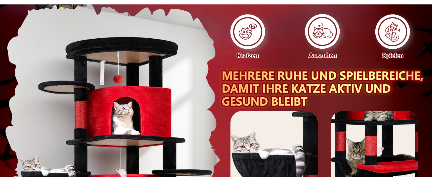 Котячий будиночок Globlazer з когтеточкою, 167 см, кутовий, для 3-4 котів, з будиночком, гамаком, платформою та м'яким кошиком