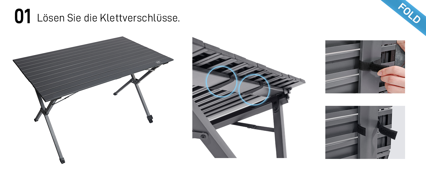 Розкладний туристичний стіл EVER ADVANCED 120x70 см, алюміній, 100 кг, сірий