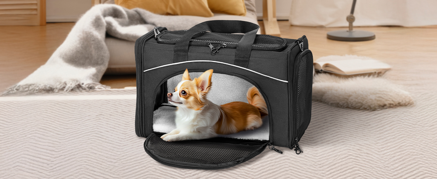 Транспортна сумка для кота та собаки Petsfit | Авіапереліт, авто та поїзд | Чорний, середній