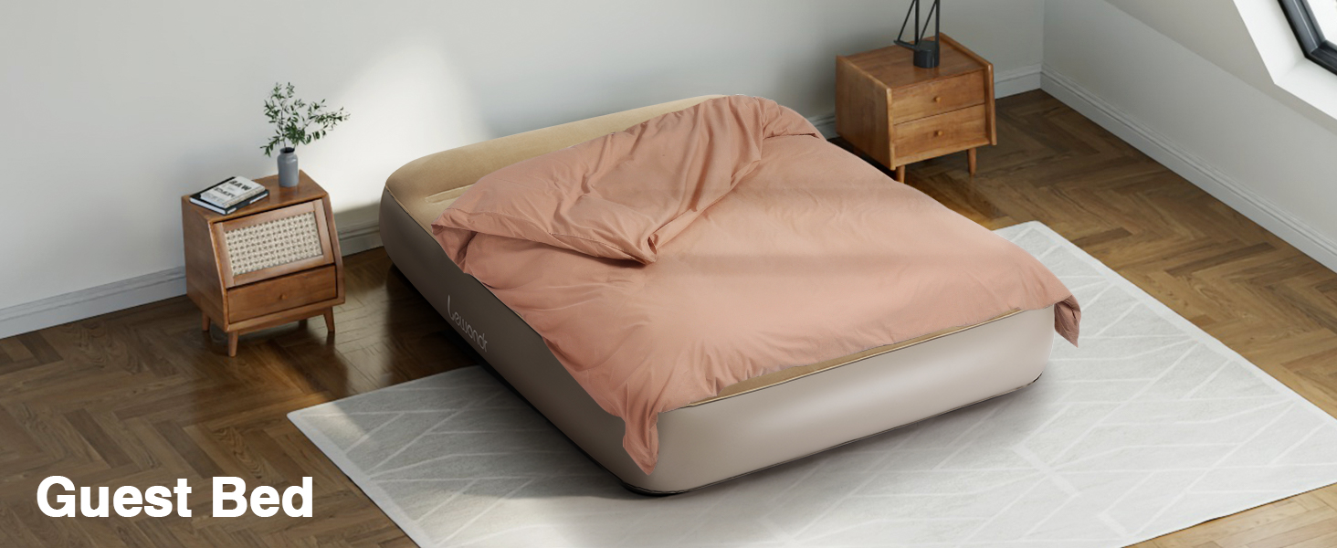 Надувне ліжко Lewondr на 2 особи з вбудованим насосом, комфортна повітряна матрац, самонадувна ліжко для кемпінгу, дому, гостей, подорожей (300 кг MAX), (203x152x33 см, Хакі)