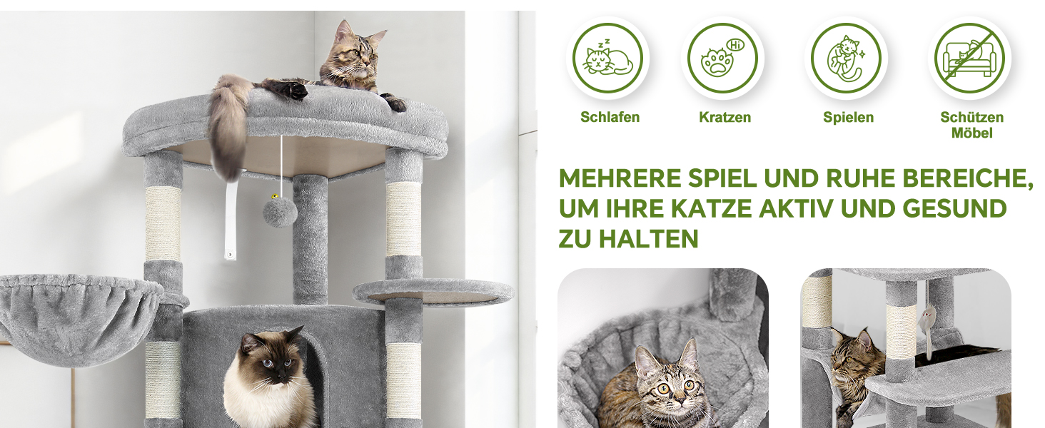 Котячий будиночок Globlazer з когтеточкою, великий, стабільний, кутовий, з великим котячим будинком, гамаком, м'яким кошиком, когтеточкою 130 см для великих котів (C51, світло-сірий) XL світло-сірий