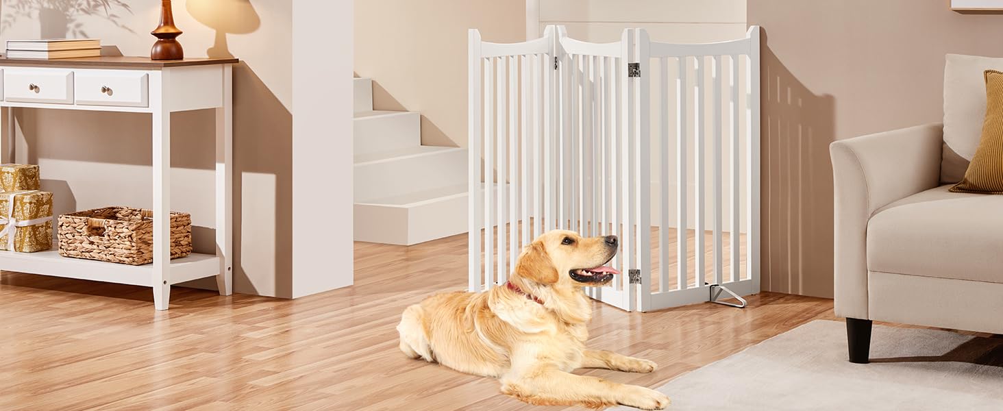 Захисне ґратка для собак Yaheetech, 90.5 x 201.5 см, 4 панелі, білий колір. Ідеально підходить для дому, кухні, проходу, каміну, печі.