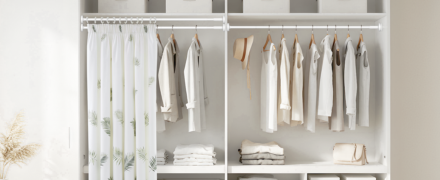 Штанга для карнизів AIZESI без свердління, 100-230 см, Ø 25 мм, телескопічна, для кріплення - регульована штанга для вікон, душу, балкону (білий, 81-158 см)