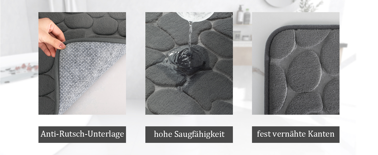 Набір килимків для ванної кімнати chakme (2 шт), пам'ятна піна Cobblestone, протиковзні та абсорбуючі килимки для ванної та туалету, темно-сірі